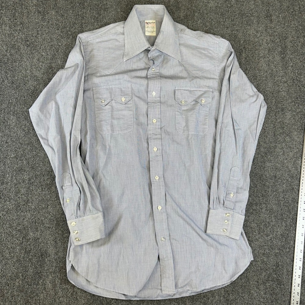 Vintage Ripley Blue Micro Check Pearl Snap Western Shirt Mens Tailored Cotton